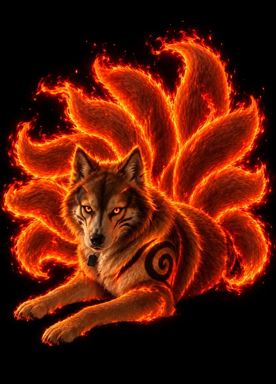 The No-Till Ninjas fire wolf with nine flaming tails
